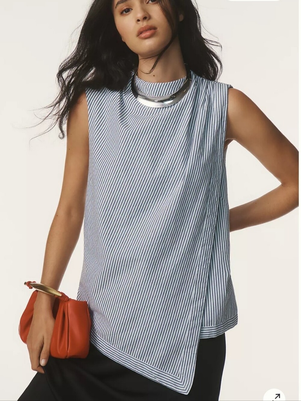 Maeve By Anthropologie Sleeveless Black & White Striped Asymmetric Dress